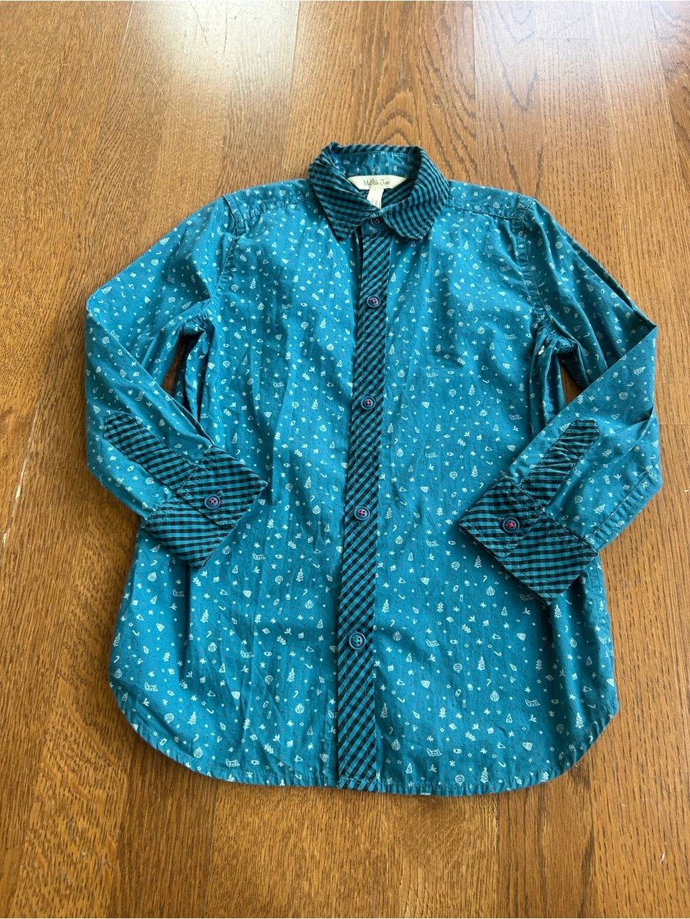 Matilda Jane Jack Frost Teal Christmas Button Down Shirt